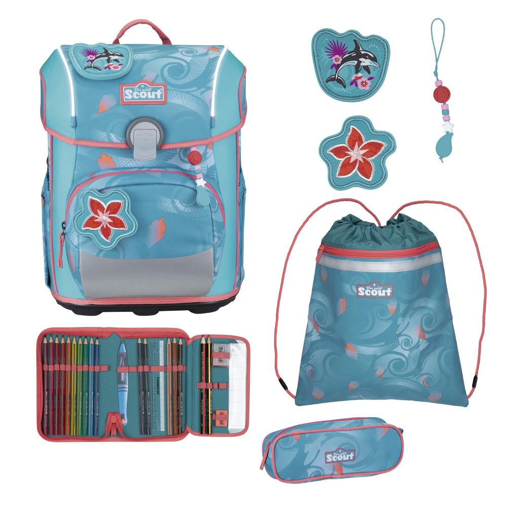 Scout Exklusiv Neo Safety Light Aloha Schulranzen Set 4tlg.