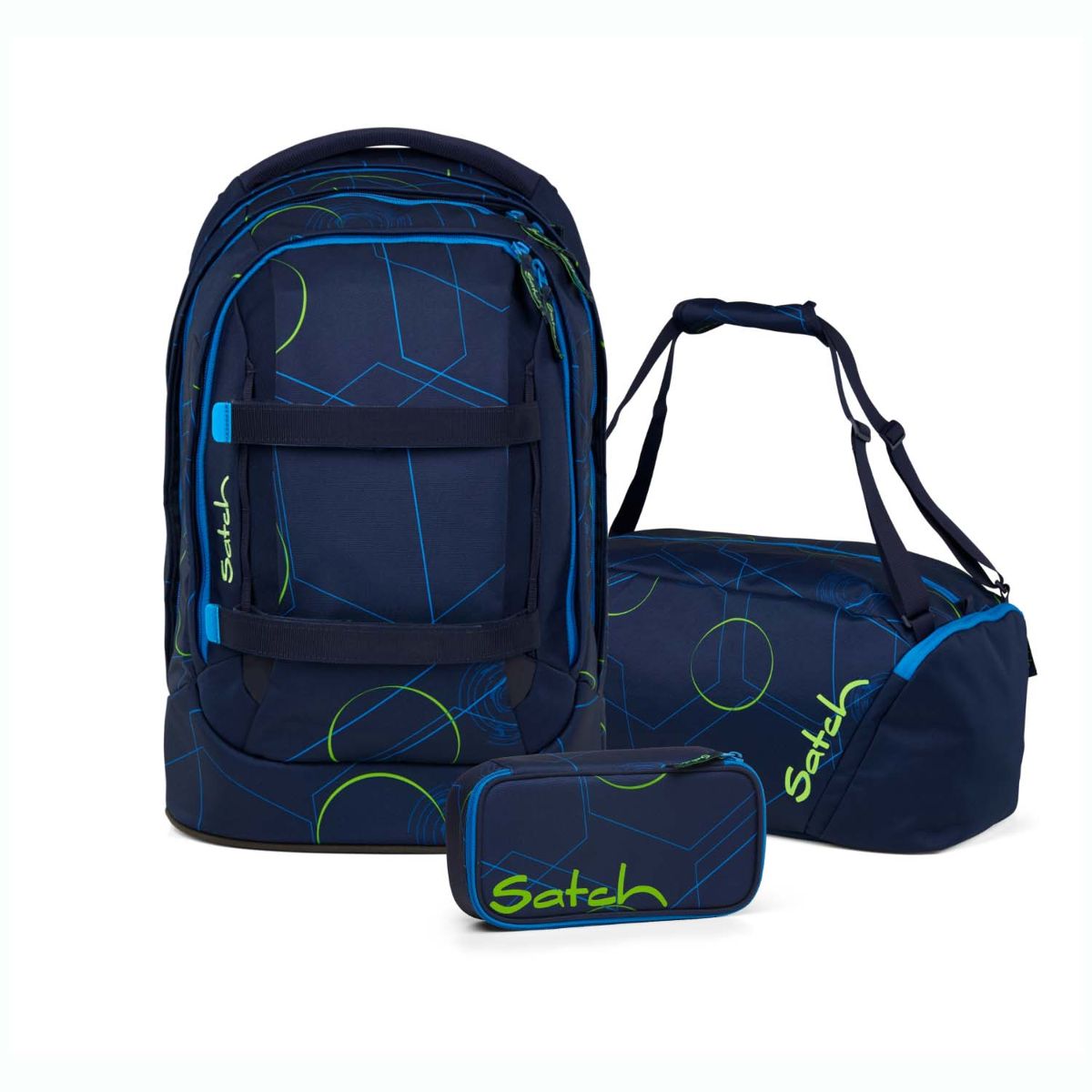 Satch Pack Blue Tech Schulrucksack Set 3tlg.