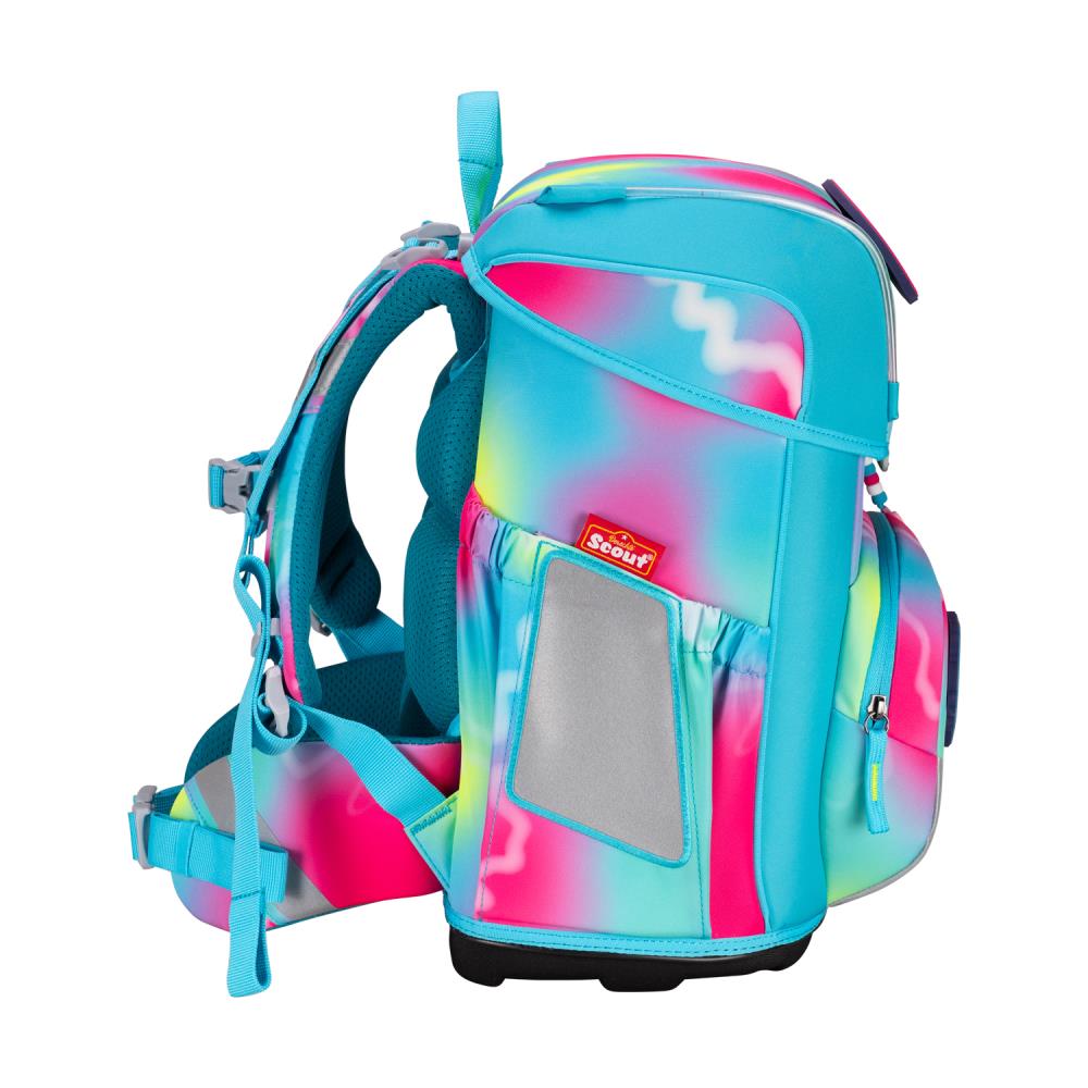 Scout Exklusiv Neo Safety Light Happy Rainbow Schulranzen Set 5tlg.