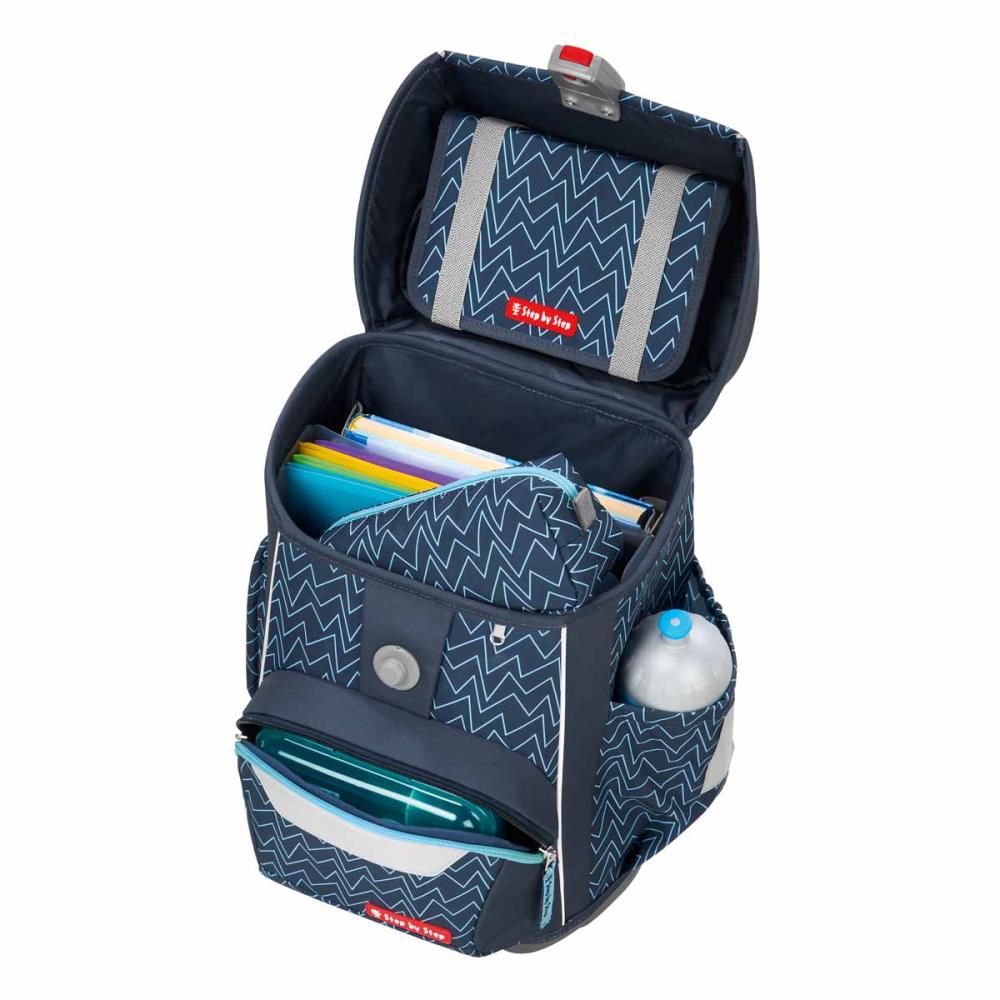 Zaino Scuola Step By Step Basis 4 Pezzi - Blue Lines: Set Completo Per Primaria Con Astucci E Sacca Sport