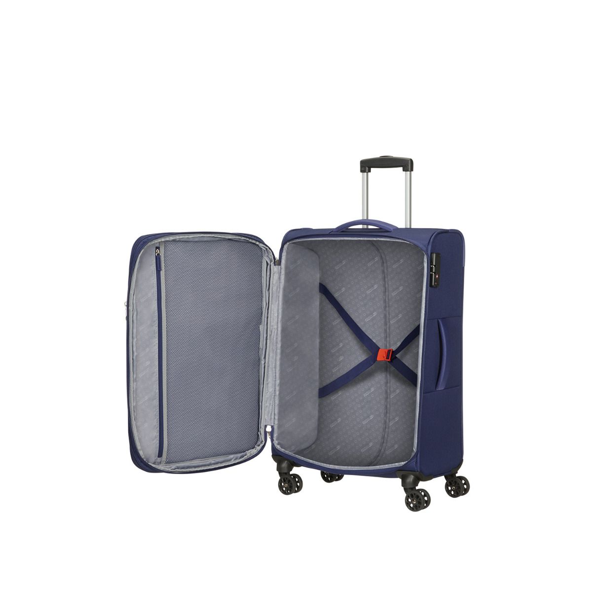American Tourister Fun Cruise Navy Orange 4 Doppelrollen Trolley L 80cm