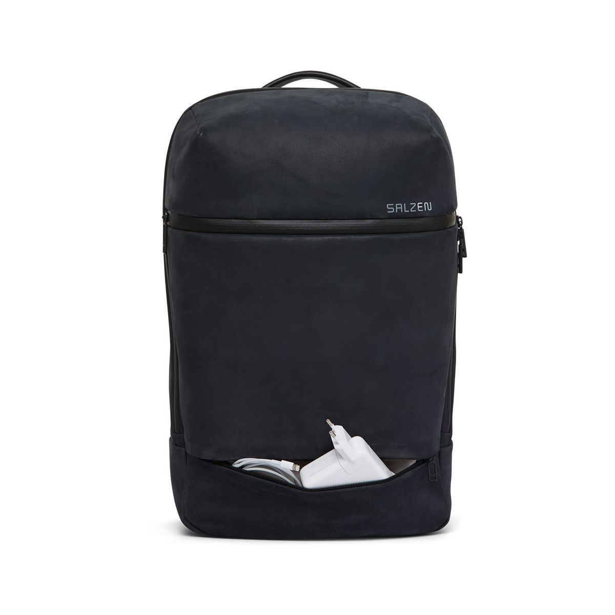SALZEN Sleek Line Leather Daypack Backpack Charcoal Black